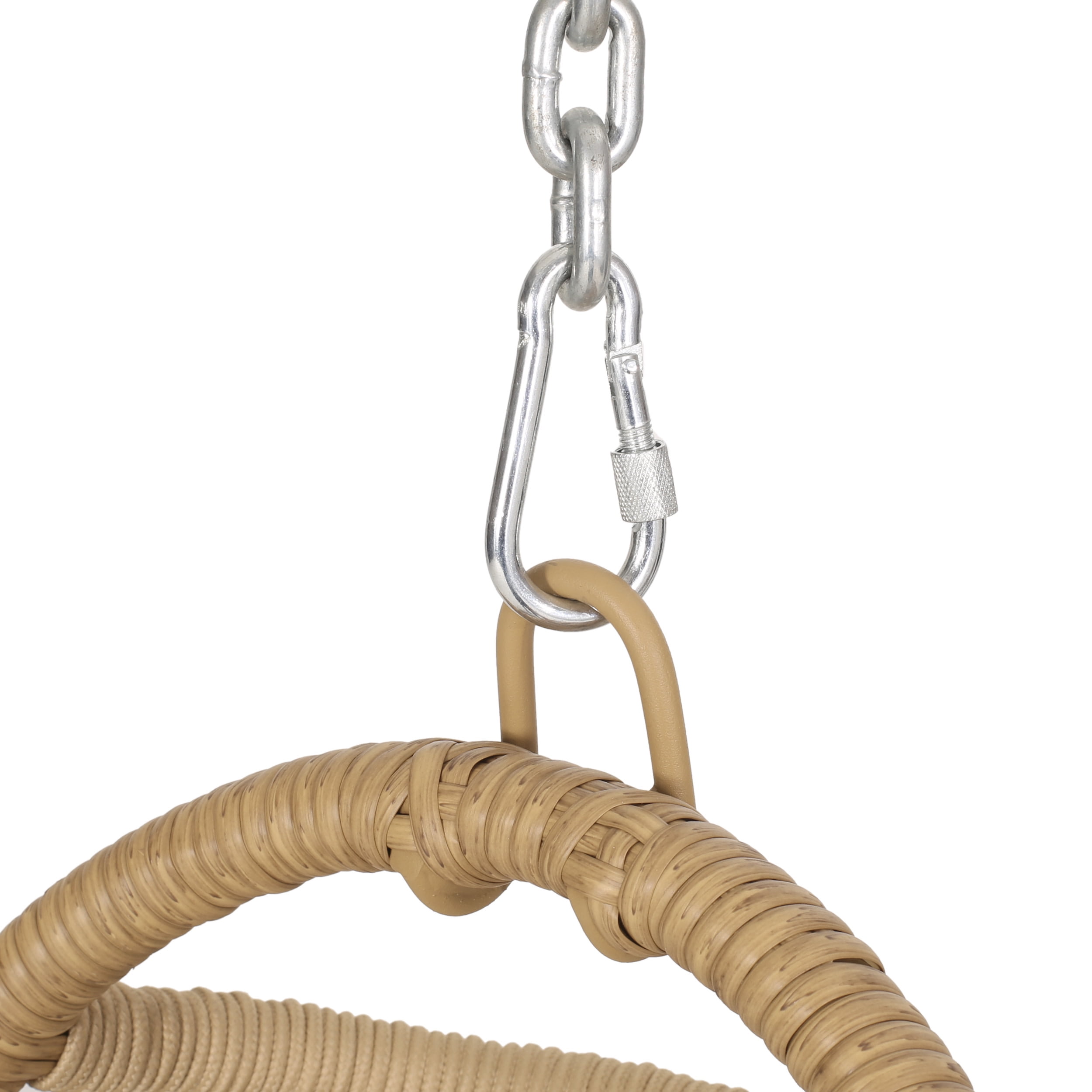 Kiara Wicker and Rope Outdoor Foldable Hanging Chair with Stand, Light Brown, Tan, and Black