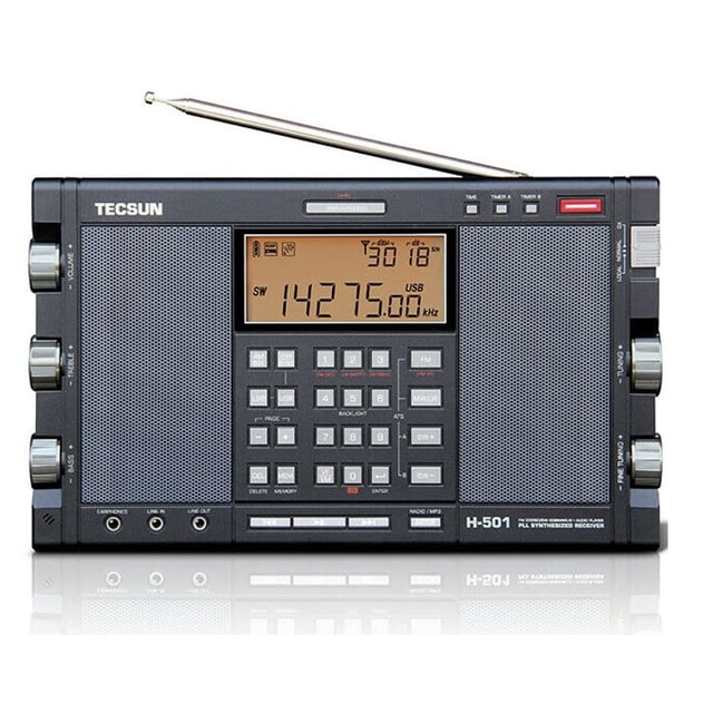 Radio digital de onda larga AM/FM de banda mundial Tecsun H501 con recepción SSB, altavoces duales y reproductor de MP3, negro mate