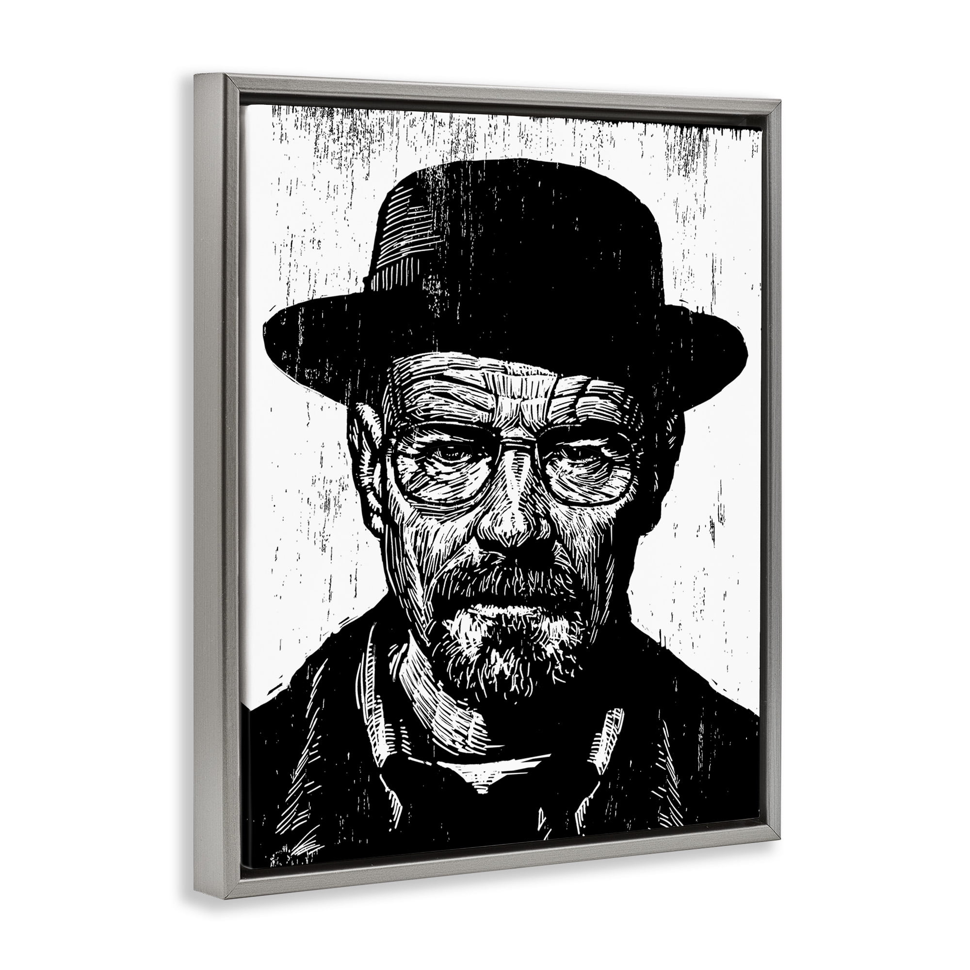 Stupell Industries Heisenberg Famous TV Portrait Abstract Painting Gray Floater Framed Canvas Art Print Wall Art, 17 x 21