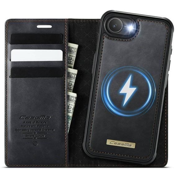 Magnetic 2 in 1 Magsafe Detachable Wallet Case for iPhone 16e with Card Holder Women Men, Retro PU Leather【RFID Blocking】Kickstand Shockproof Cover