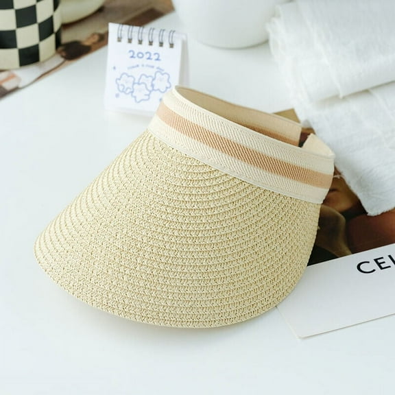 2023 Summer Hat One Size Women Sun Hats Handmade Lafite Grass Straw Visor Caps Empty Top Hat Outdoor Uv Protection Beach Cap