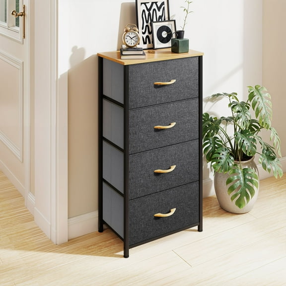 Uforic 4 Drawer Dresser Fabric Chest of Drawers Furniture Storage Organizer for Living Room,,Hallway, Dark Grey