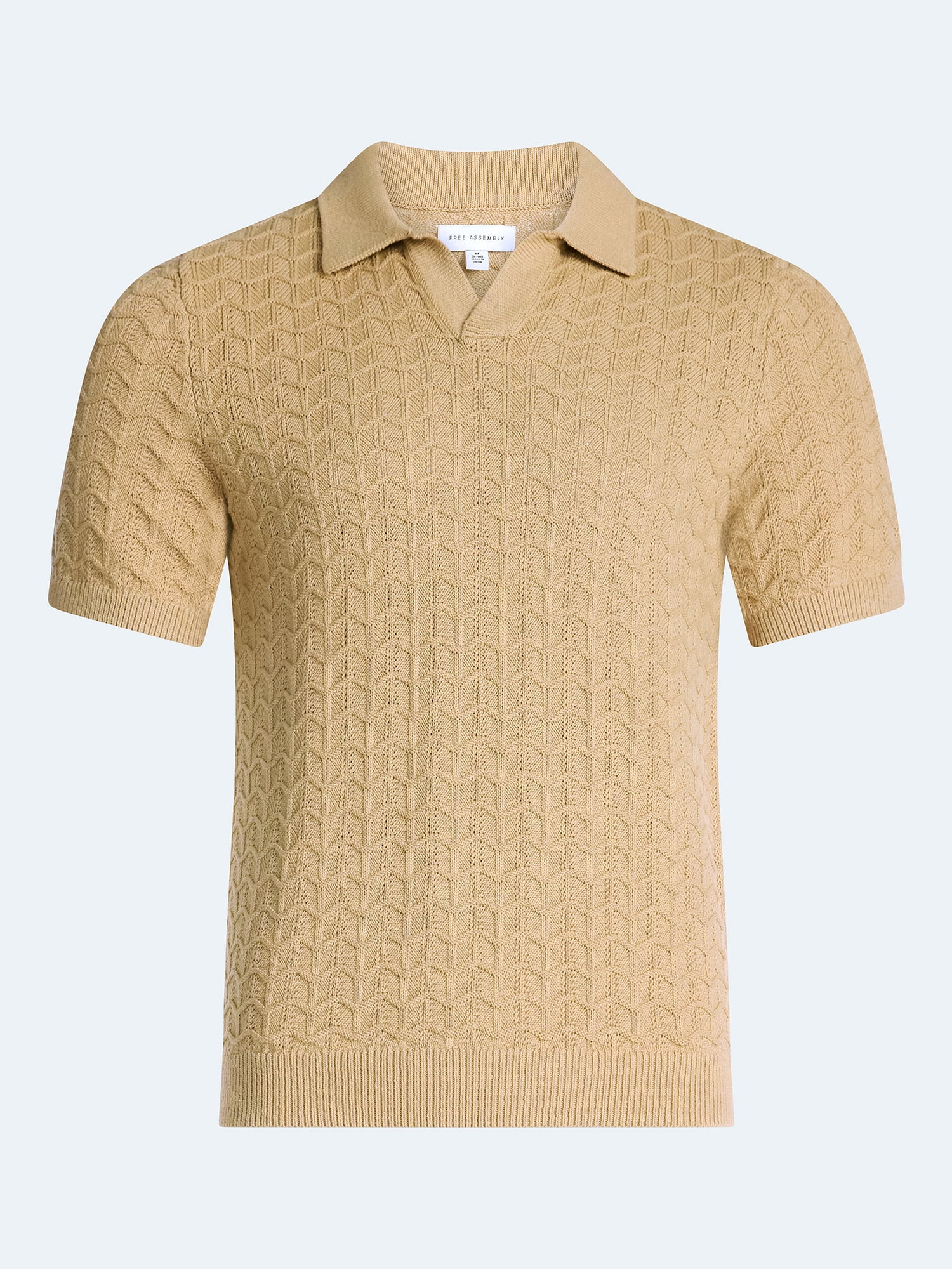 Free Assembly Men's Wavy Stitch Cotton Polo Sweater with Short Sleeves, Sizes S-3XL