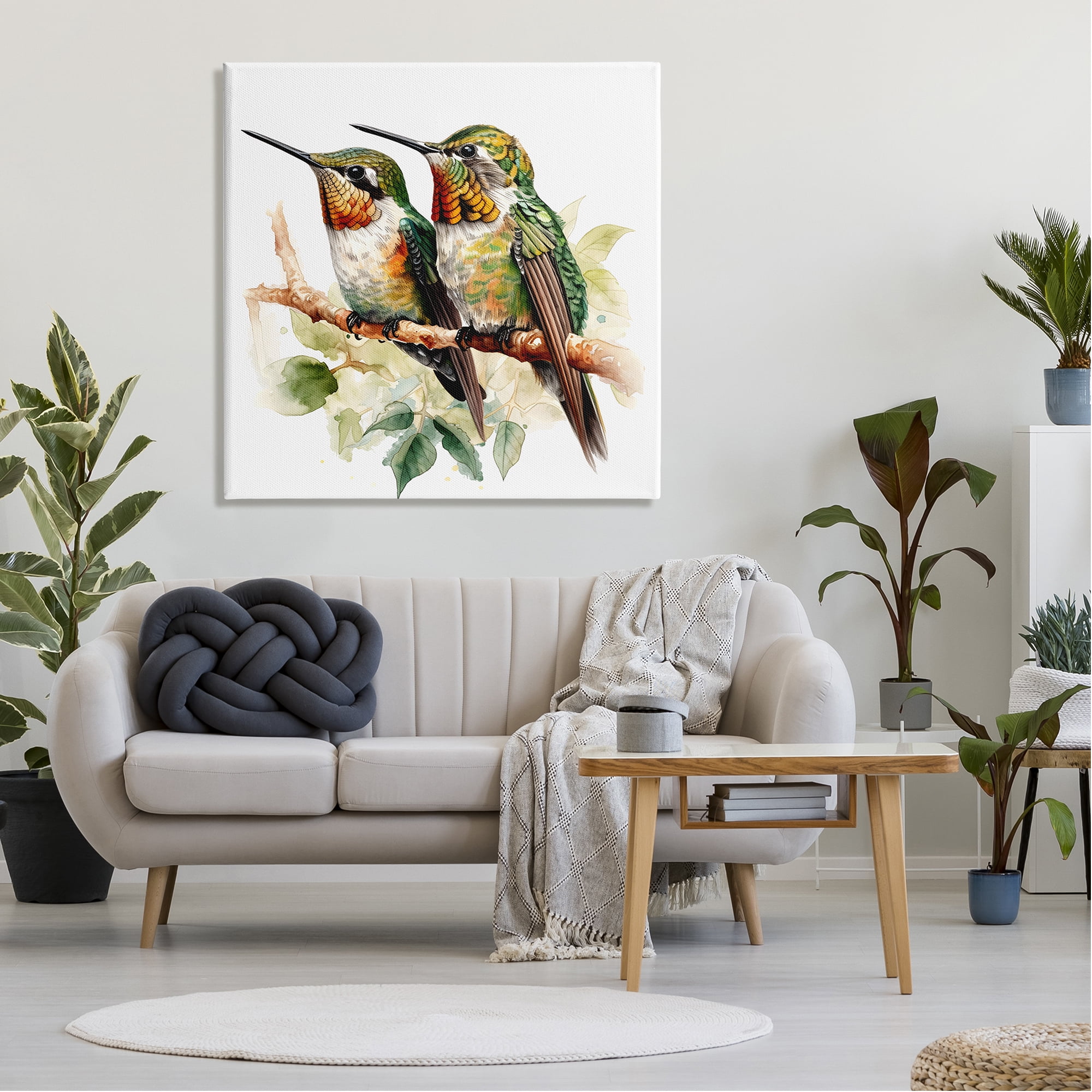 Stupell Industries Green Hummingbirds Duo Animals & Insects Painting Gallery Wrapped Canvas Art Print Wall Art, 36 x 36