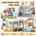 thumbnail image 5 of Twin Over Twin Kids Bunk Bed, UHOMEPRO Solid Wood Floor Bunk Bed for Kids Bedroom, High Safety Rail, Ladder, Heavy Duty Space-Saving Bunk Beds, Convertible into 2 Twin Beds, Grey, 5 of 8
