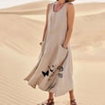 thumbnail image 3 of Womens Casual Loose Cotton Linen Long Tank Dress Fashion Graphic Sleeveless Flowy Dresses with Pockets, 3 of 5