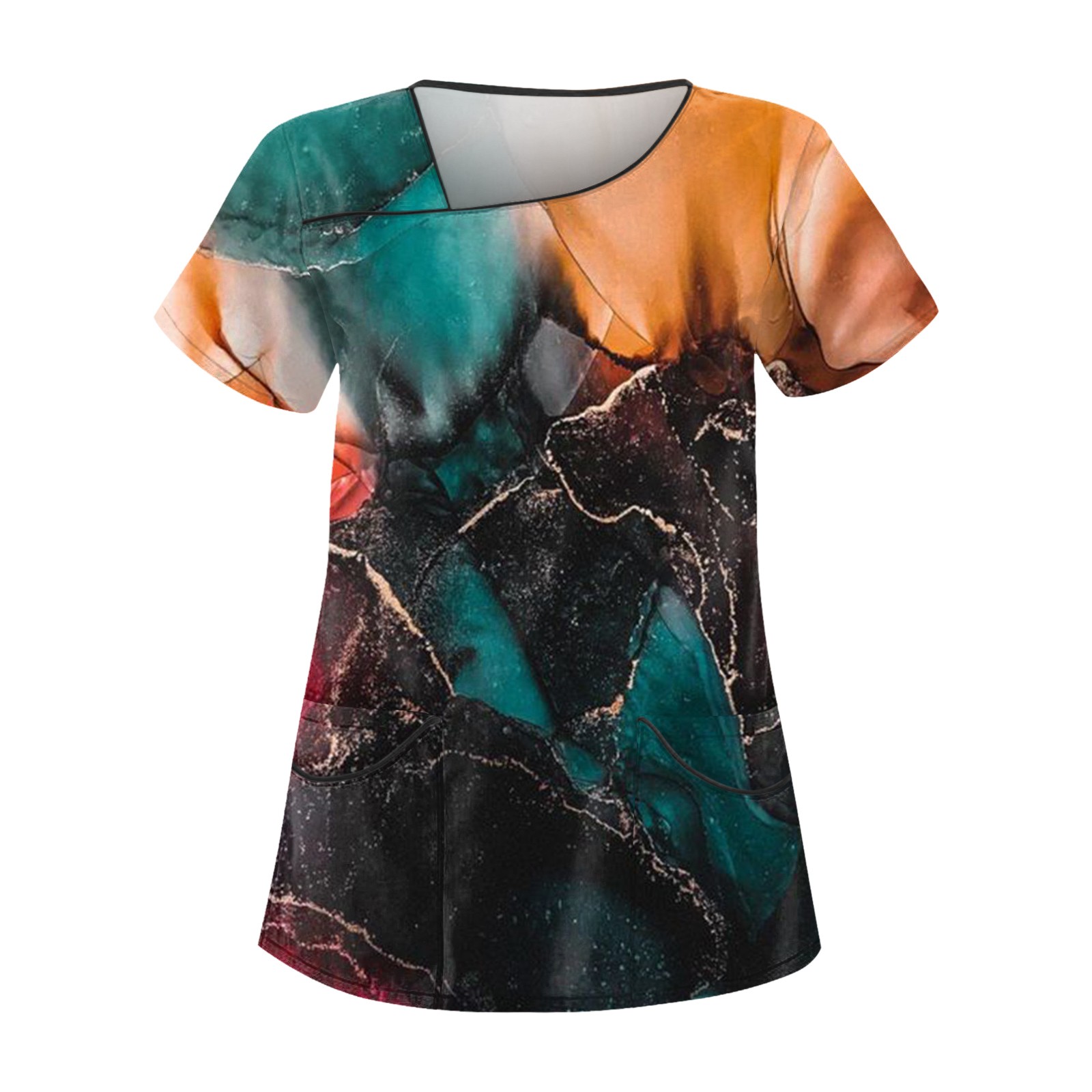 HIMIWAY Women's Retro Printed Work Clothes With Sloping Collar And