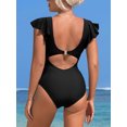 thumbnail image 5 of Charmo Ruffled Sleeve One Piece Monikini Swiwear for Womens V Neck Swimsuit Backless Bath Suit, 5 of 5