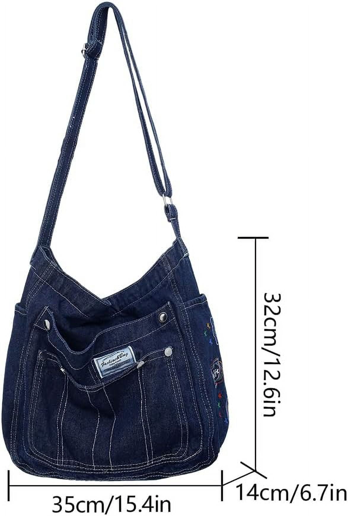 Denim Hobo Crossbody Bag for Women Large Shoulder Handbag Messenger Bag Retro Tote Bag for Casual Work Travel