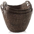 thumbnail image 3 of Casafield Set of 3 Boat Baskets with Handles - Espresso, Woven Water Hyacinth Storage Organizers for Blankets, Laundry, Bathroom, Bedroom, Living Room, 3 of 7