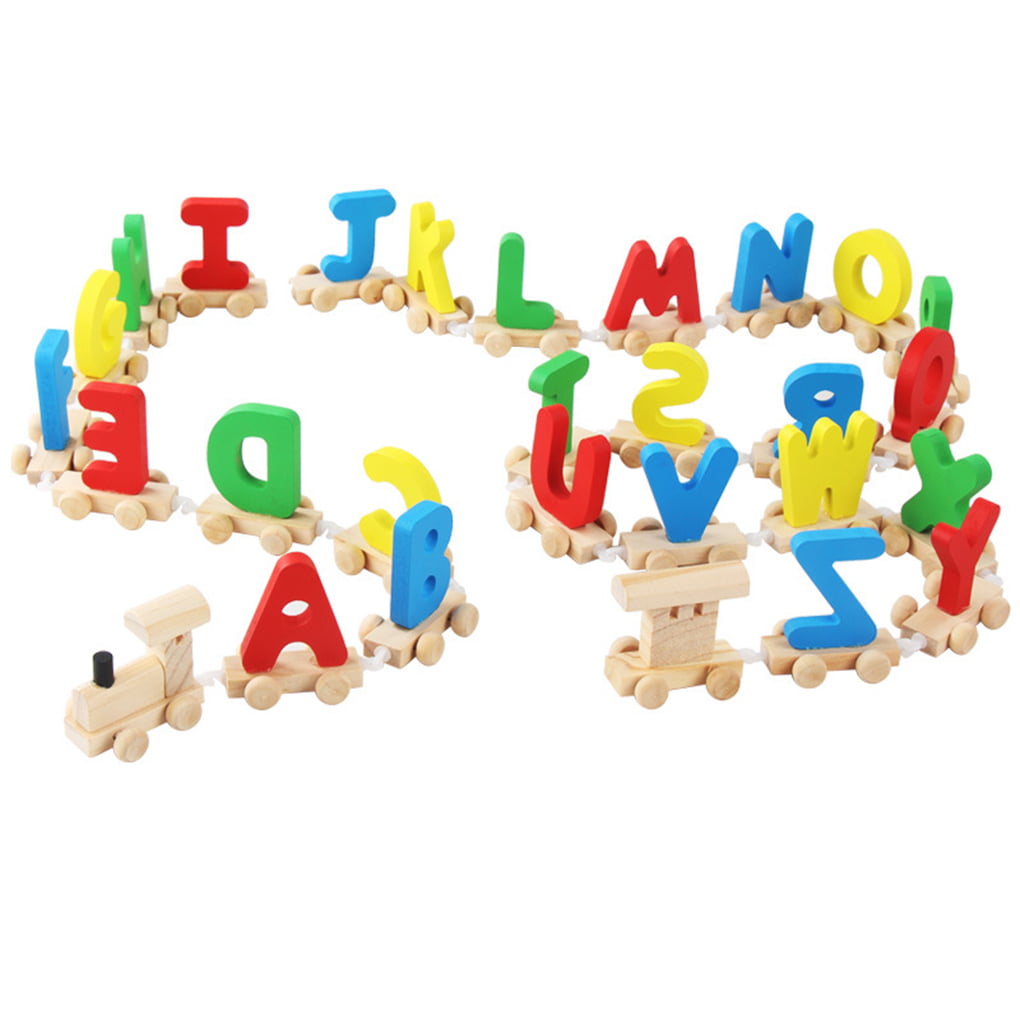Wooden Train Set Alphabet Wood Letters w Wheels Kids Toddler Educational Toy OJ 
