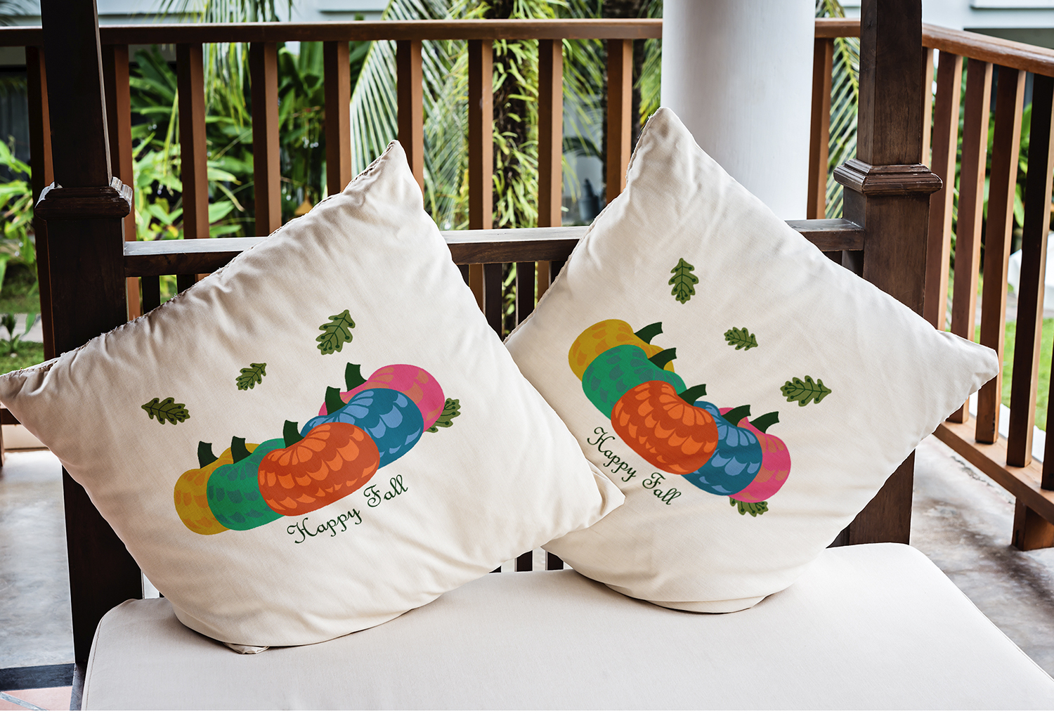 16" x 16" Simply Daisy Happy Fall Pumpkins Polyester Indoor/Outdoor Pillow, Harvest Orange Qty 1