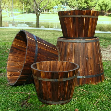 Shine Company Bilbao Round Cedar Wood Tall Barrel Planter - Set of 4