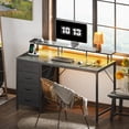 thumbnail image 2 of SUPERJARE Desk with Drawers, 46" Gaming Desk with LED Lights, Computer Desk Small Office Desk with Outlets, Writing Desk for Bedroom in Grey, 2 of 8