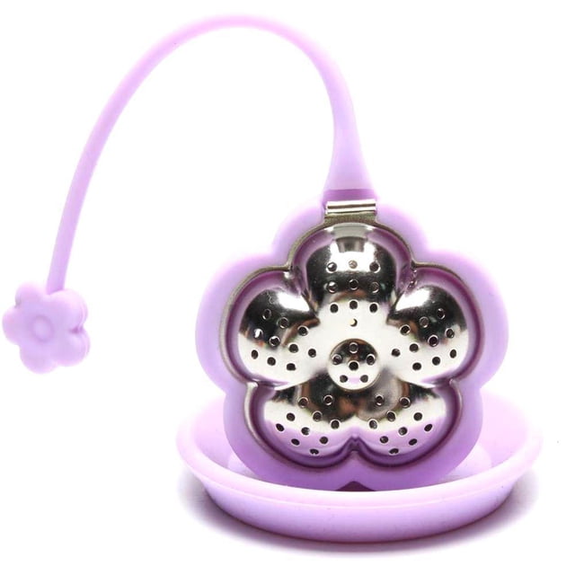 Infusor de té Tresso en forma de flor de acero inoxidable y silicona lila