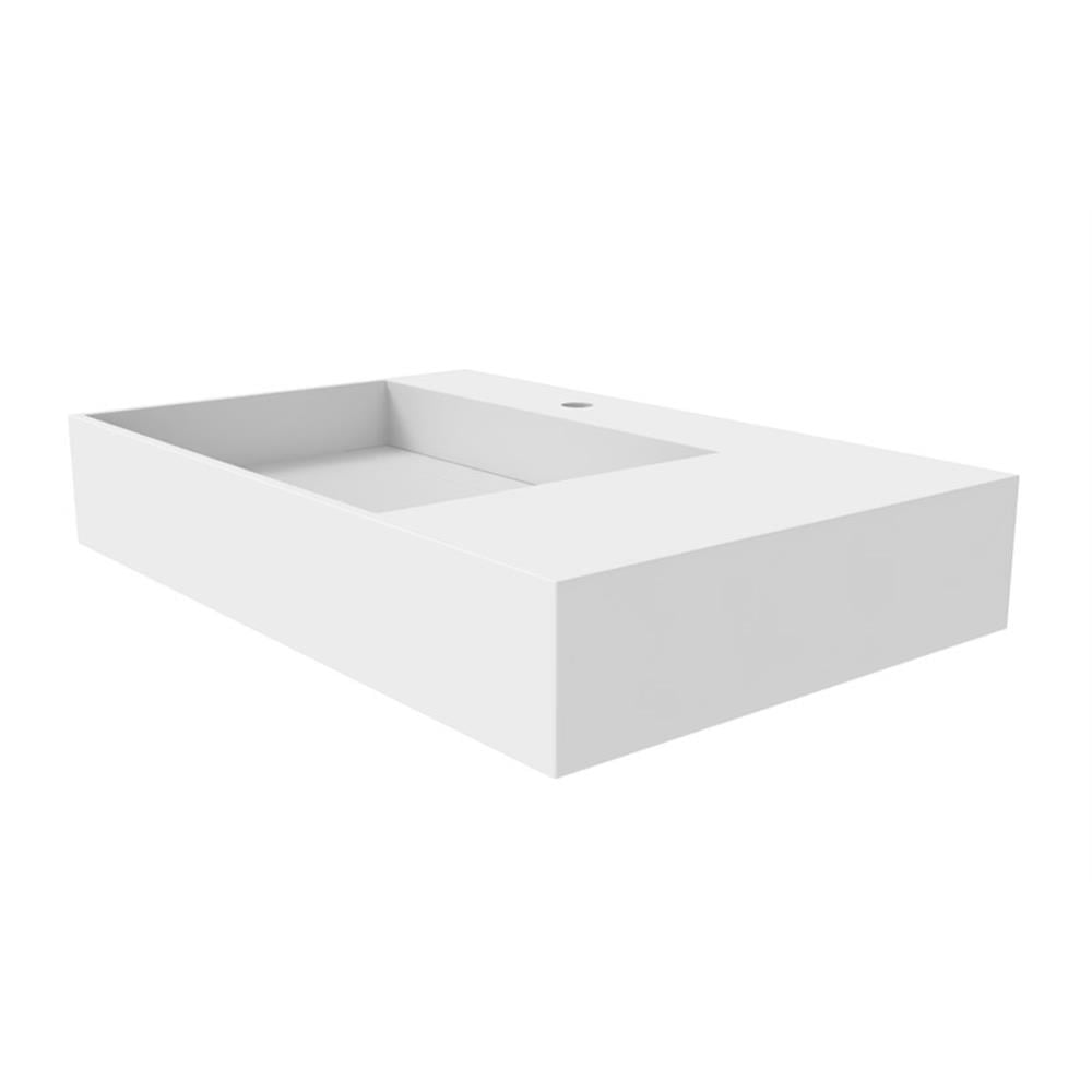 Pemberly Row 30" Solid Surface Left Basin Bathroom Sink in White