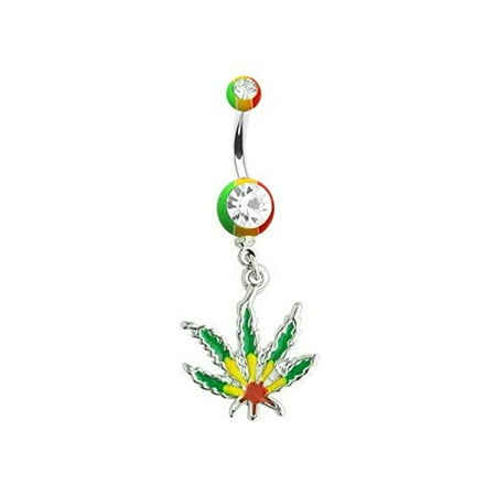 Jamaican Pot Leaf Belly Ring Dangle Belly Button 14G 3/8