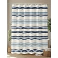 thumbnail image 4 of Fsddascl Blue Striped Shower Curtain Set - 48" x 72" Washable Bathtub Curtain with 12 Hooks, Beige Retro Simple Abstract Striped Lines Waterproof Fabric Stall Shower Curtains for Bathroom/Bathtub, 4 of 6