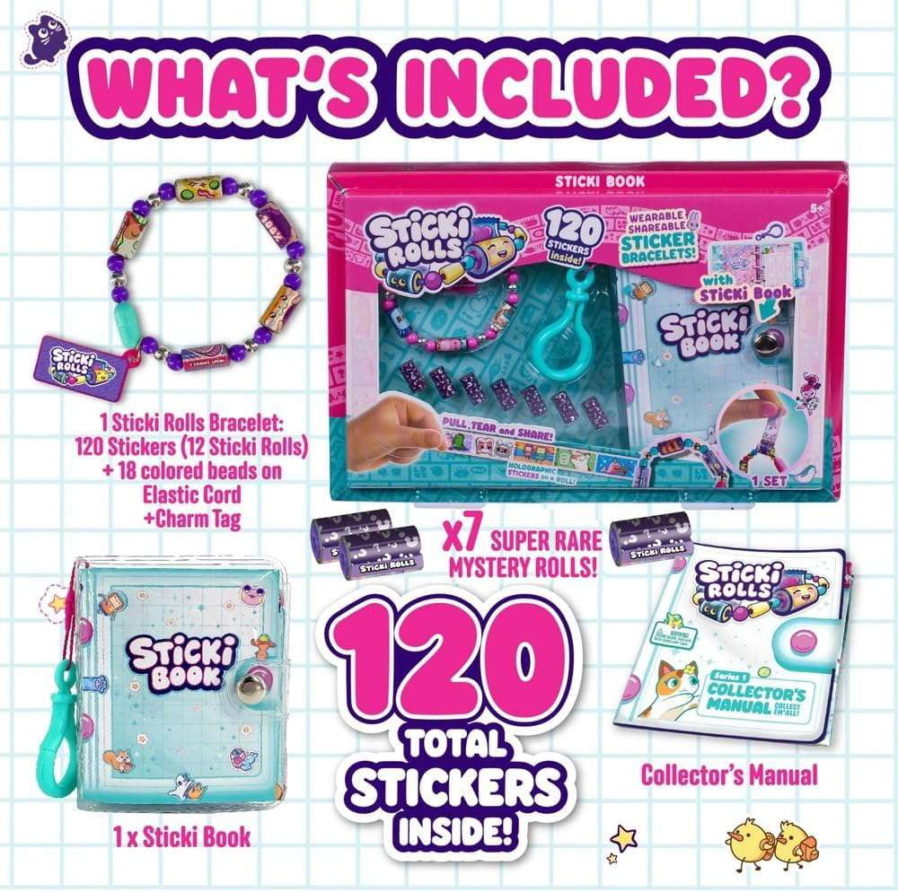 Sticki Rolls Sticki Book Set (120 Stickers Inside, Wearable, Shareable Sticker Jewelry!)