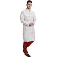 thumbnail image 5 of SKAVIJ Men's Art Silk Printed Kurta Pajama Set Festive Wear Suit Off-White L, 5 of 6