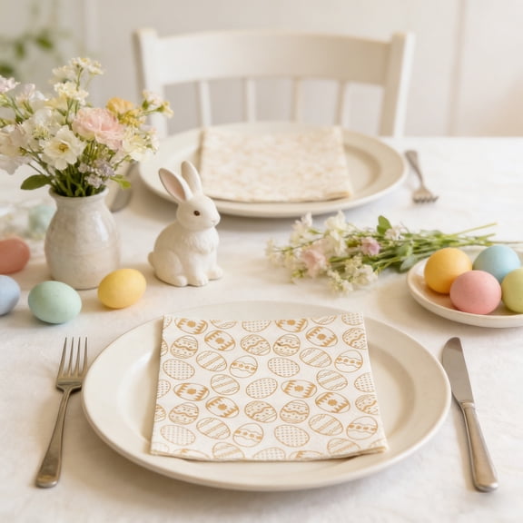 SDJMa 20 Pcs Easter Napkins with Golden Foil Egg, 5 x 5 inch Disposable Paper Paper Napkins for Spring Easter Holiday Birthday Party Baby Shower Home Kitchen Dinner Table Decor