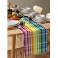 thumbnail image 6 of Colorful Gradient Plaid Table Runner Cotton Linen 120 Inch Holiday Dresser Scarves,Ombre Abstract Modern Check Tablerunner for Kitchen Coffee Dining Bedroom Living Room Dinner Scarf Décor 13''x120'', 6 of 9