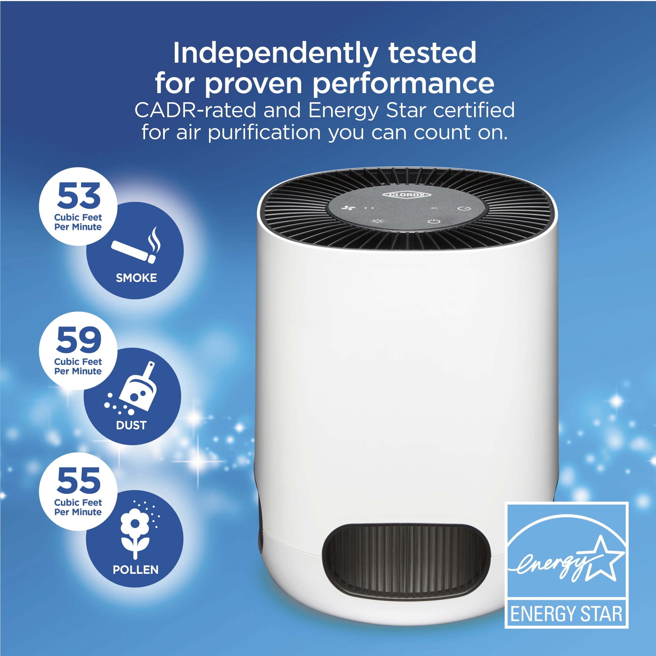 Clorox Bedroom Air Purifier for Allergies and Asthma, True HEPA Air Filter, 200 Sq Ft Capacity, White