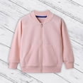 thumbnail image 2 of Boys Girls Ribbed Collar Full Zip Varsity Jacket Baseball Sweatshirt Plain Bomber Coat School Uniform Outerwear with Pockets, 2 of 8