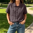 thumbnail image 7 of RQYYD Womens Short Sleeve Collared Tops Casual Button Down Blouses Pocket Linen Blend Tee Shirts Clothes, 7 of 7