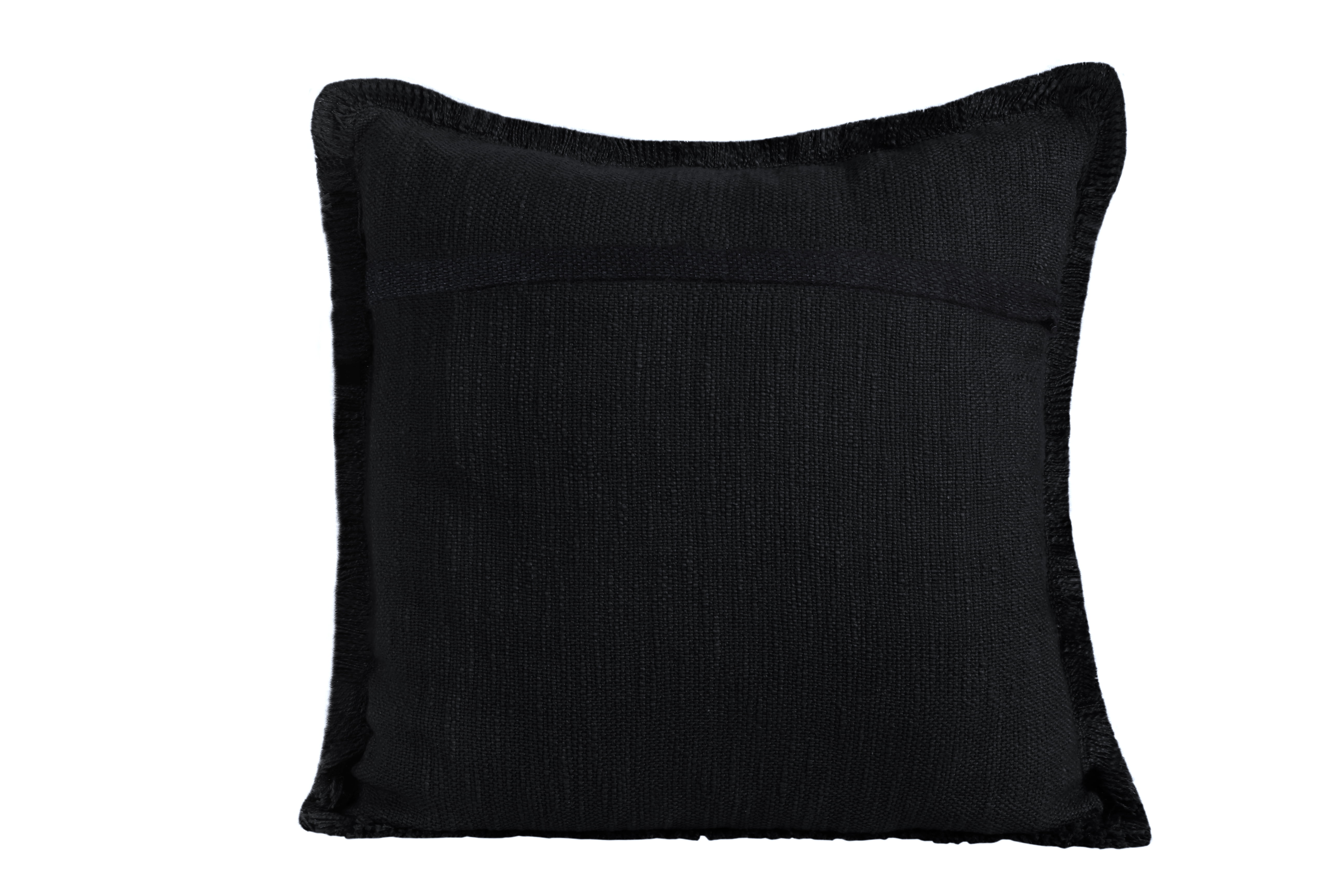 Ox Bay Bennett 20" x 20" Fringed Jet Black Cotton Adult Decorative Throw Pillow