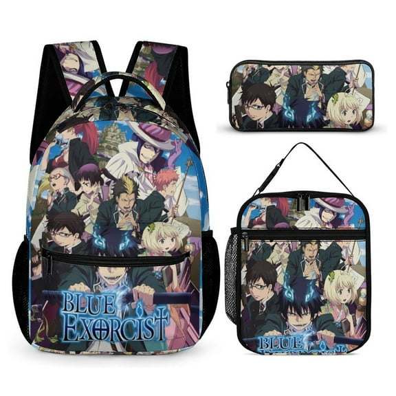 Blue Exorcist Anime Poster 3 PC Backpack Set Casual School Bag Daypack with Lunch Bag Outdoor Travel Large Capacity BagsOne Size