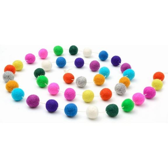 Manunclaims Colorful Faux Fur Pom Pom Garland, Hanging Decoration, White Pink Rose, 78.74"