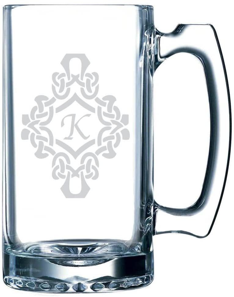 Decorated Etched Monogram 25oz Libbey Sports Beer Mug Letter K