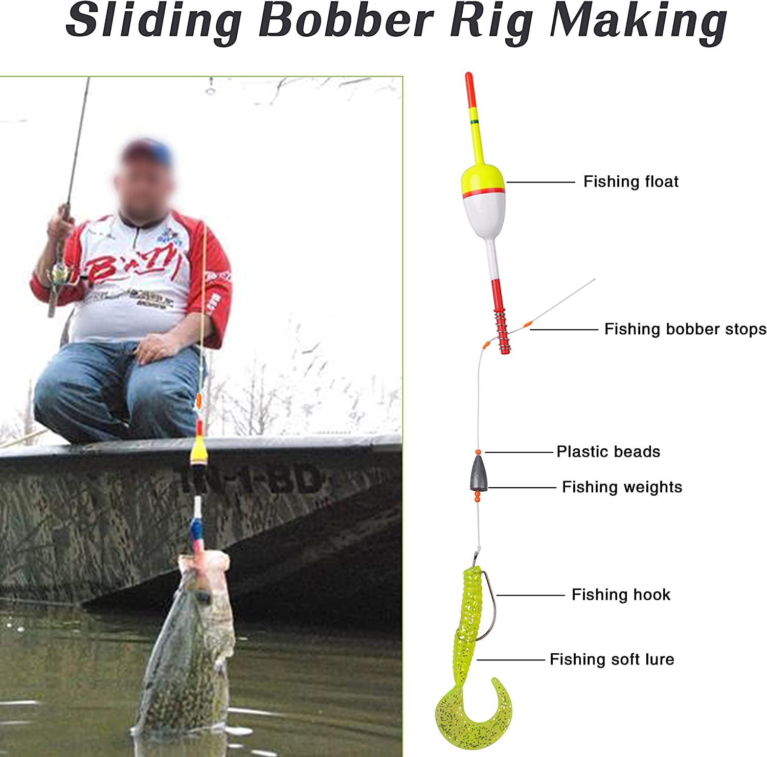 Bobber Stops for Fishing Floats,100Pack Slip Bobber Stop String Knots with Plastic  Beads 