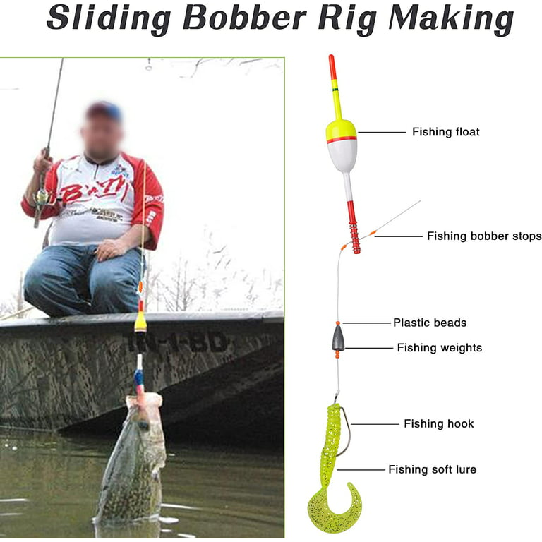 Bobber Stops for Fishing Floats,100Pack Slip Bobber Stop String Knots with  Plastic Beads 