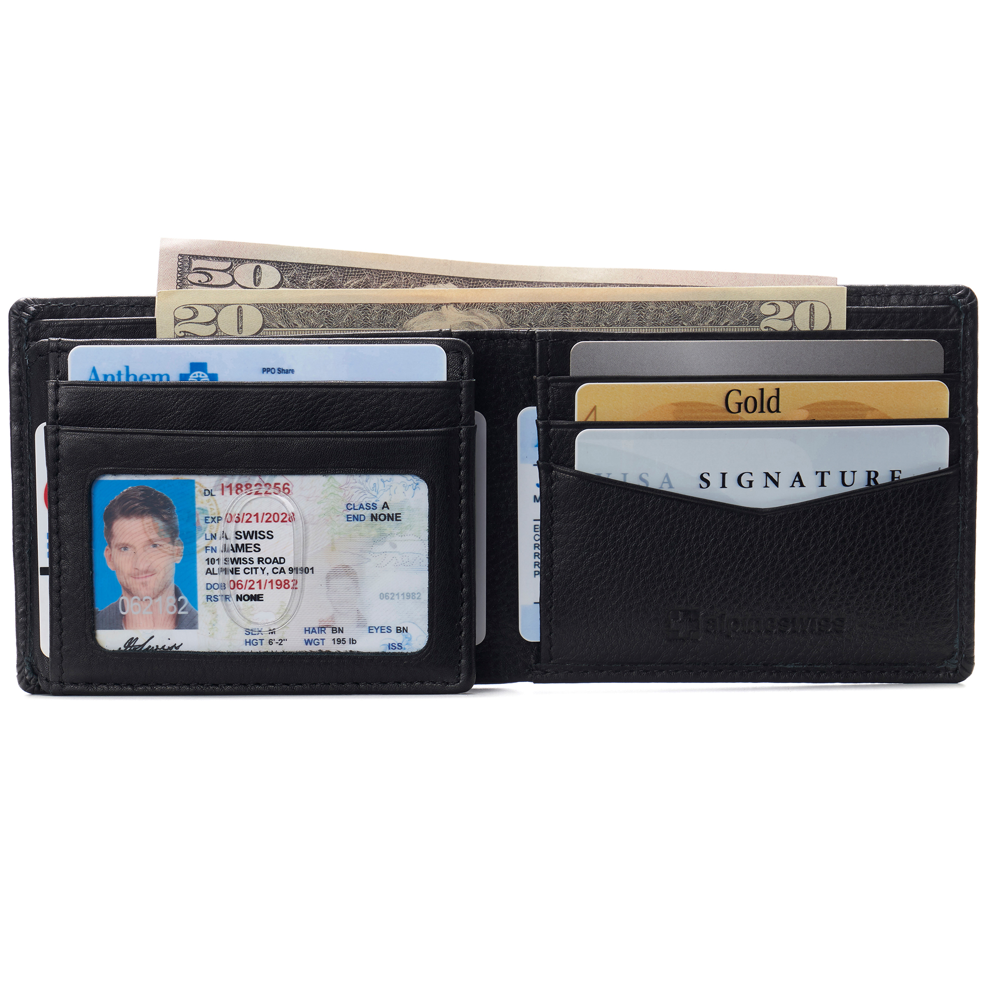 Alpine Swiss Spencer Men's Leather Bifold Wallet with RFID Protection, Black photo 5