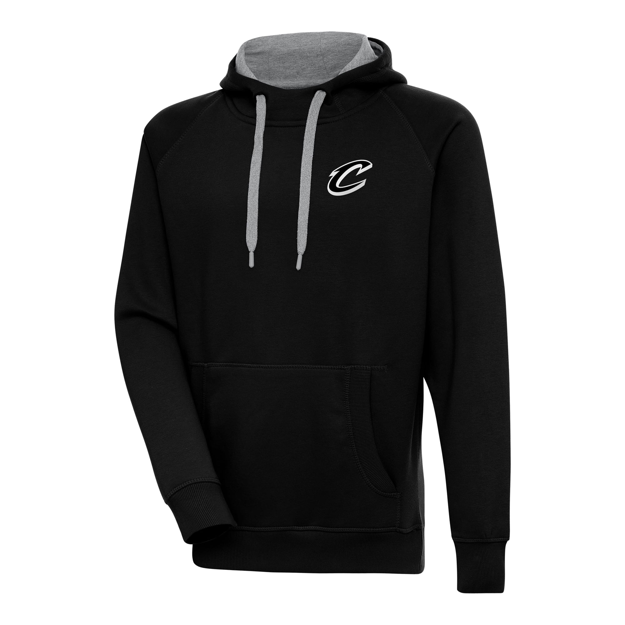 Men's Antigua Black Cleveland Cavaliers Metallic Logo Victory Raglan Pullover Hoodie