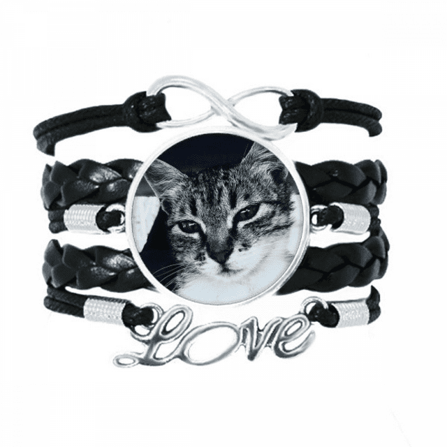 Animal Cool Gray Cat Photograph Bracelet Love Accessory Twisted Leather Knitting Rope Wristband
