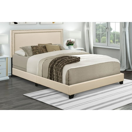 Home Meridian Cream Upholstered Queen Bed with Nail Head (Best Restaurants In Merida)