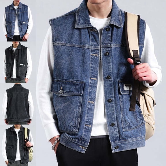 Afuyipoi Men's Motorcycle 100�nim Vest Turn Down Collar Punk Biker Sleeveless Jacket Coat Size L-5XL Gray Size 5XL