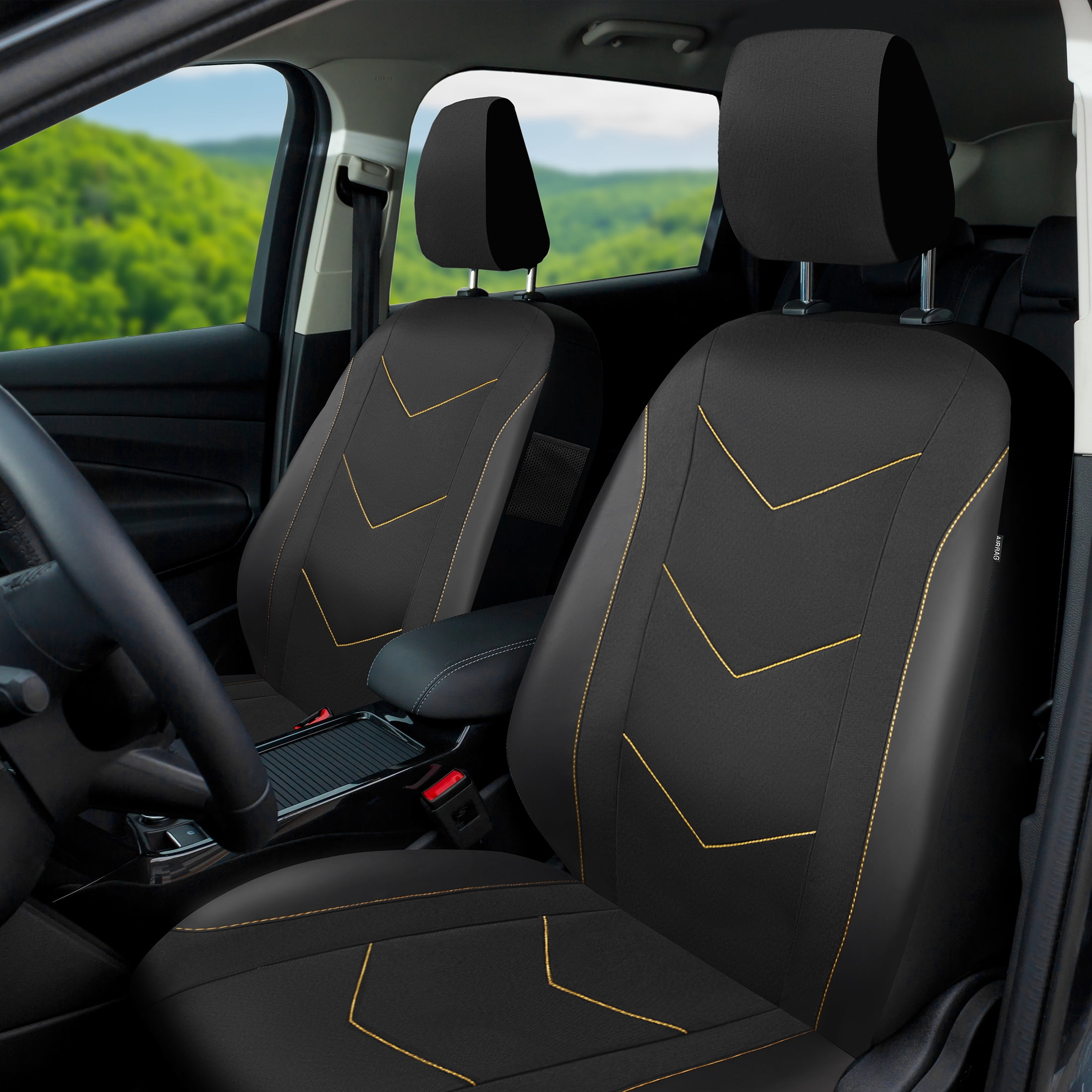 Ozark Trail Black Durable Leatherette & Durable Water Resistant Oxford Functional Front Car Seat Covers, Universal Fit for Cars Trucks and SUVs,2 pack