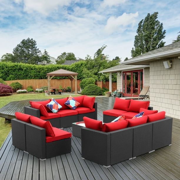 Wesfital 11 Pcs Outdoor Patio Furniture Sets Rattan Chair Wicker Conversation Sofa Set For Indoor Backyard Porch Garden Poolside Balcony Red Com Wesfital 11 Pcs Outdoor Patio Furniture, Outdoor Furniture Connectors