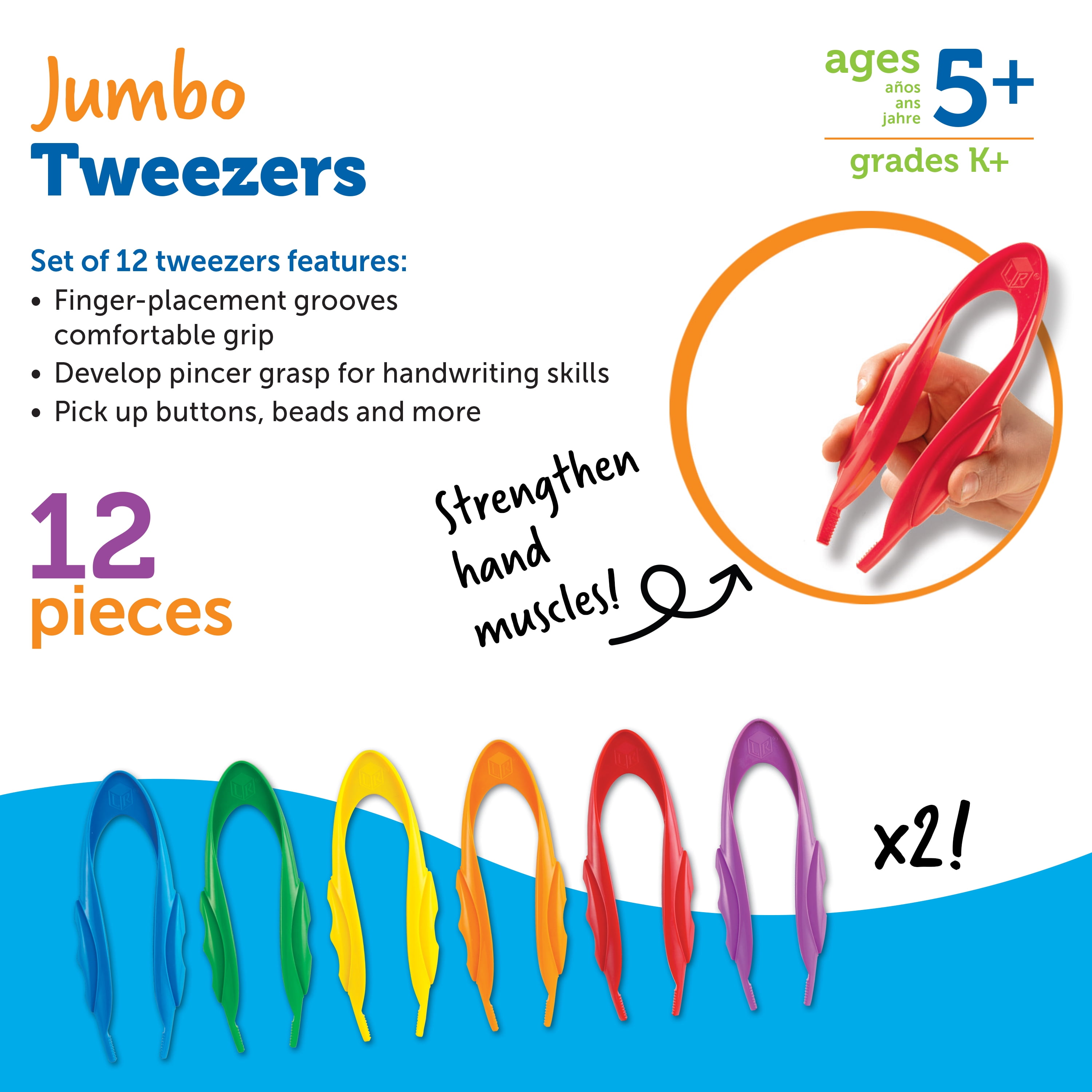 Tub of 12 new childrens LARGE EASY GRIP PLASTIC TWEEZERS for science nature 