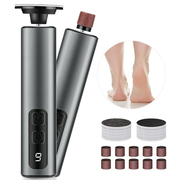 Electric Foot Callus Remover, Electric Foot File, Electric Callus Remover for Feet with 2 Grinding Heads & 40 Pcs Sandpaper Discs, Professional Pedicure Tools for Feet, Gray