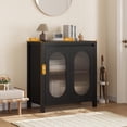 thumbnail image 2 of Storage Cabinet with 2 Glass Doors, Sideboard Buffet Cabient with Storage, Black Wooden Accent Cabinet for Living Room, Dining Room, Kitchen, Entryway, 2 of 7
