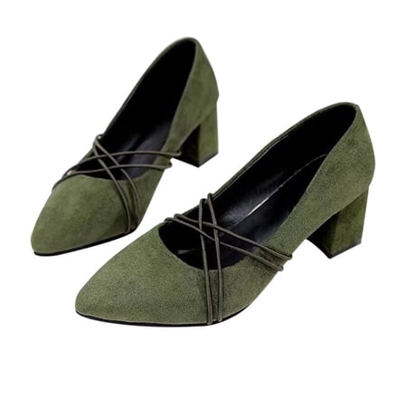 Joyoung Solid Color Middle Heel Shoes with Cross Rope Decor Pointed Toe