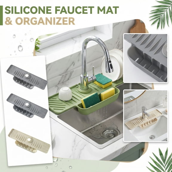 Silicone Faucet Mat Kitchen Sink Splash Guard Bathroom Drip Catcher Tray Foldable Silicone Absorbent Pad for Countertop Protection and Sink Organization White White