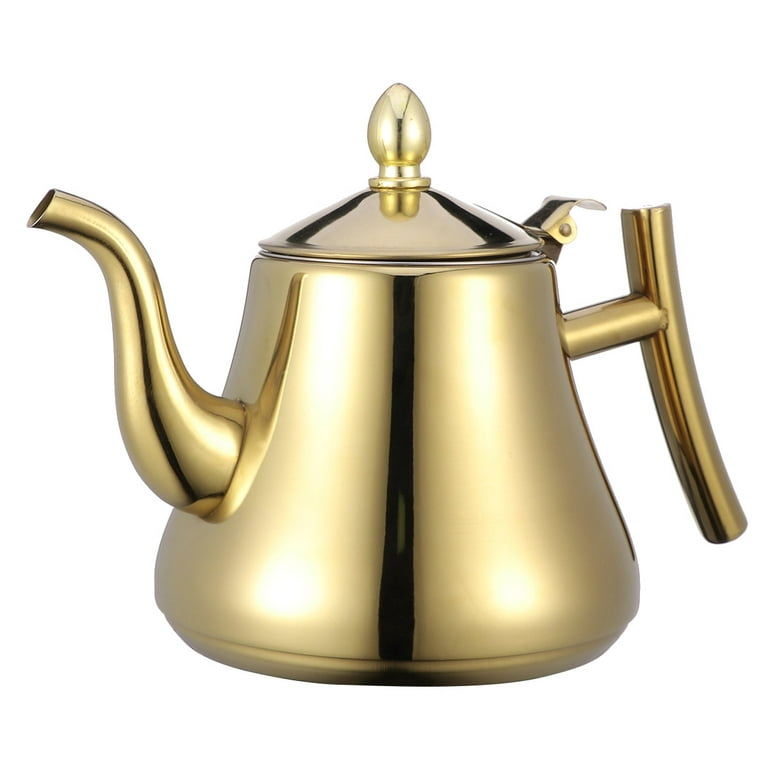 1L Stainless Steel Tea Pot Water Kettle Tea Kettle with Strainer for Home Restaurant (Golden)