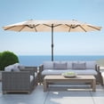 thumbnail image 2 of Polytrends Johnn 15-foot Double-Sided Outdoor Offset Patio Twin Umbrella Beige 15 ft, 2 of 5