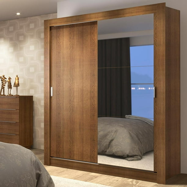 Ropero Closet Madesa Dallas Plus 2 Puertas Corredizas con Espejo 4 Cajones Marrón